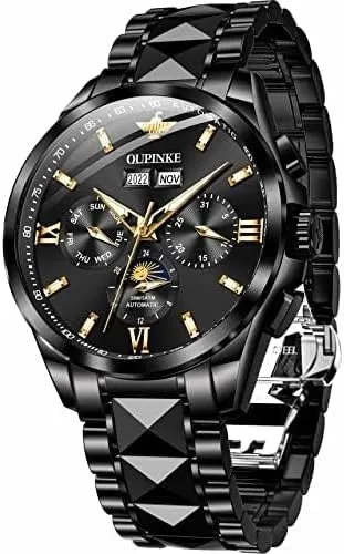 OUPINKE Men's Luxury Watches Automatic Mechanical Unique Tonneau Sapphire Crystal Tungsten Steel Date Waterproof Luminous Dress Wrist Watches