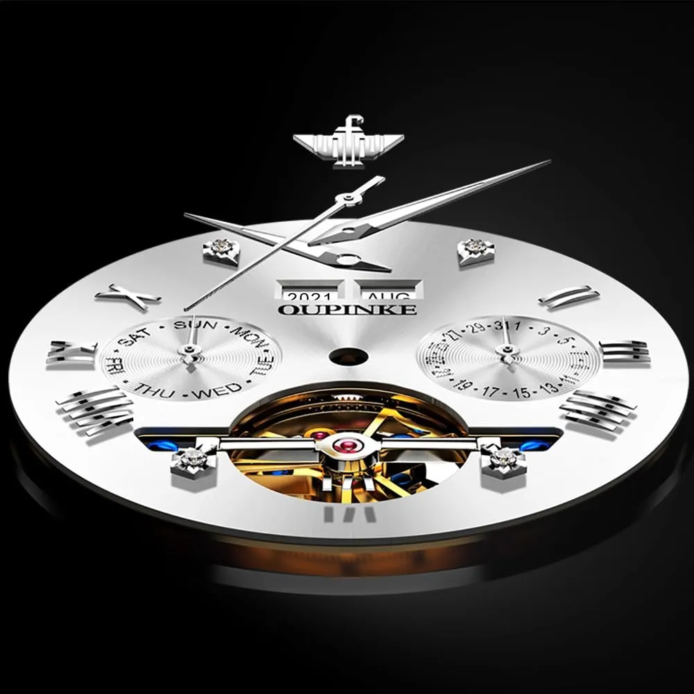OUPINKE Watches for Men Automatic Skeleton Self Winding Dress Wrist WatchBusiness Waterproof Luminous Tungsten