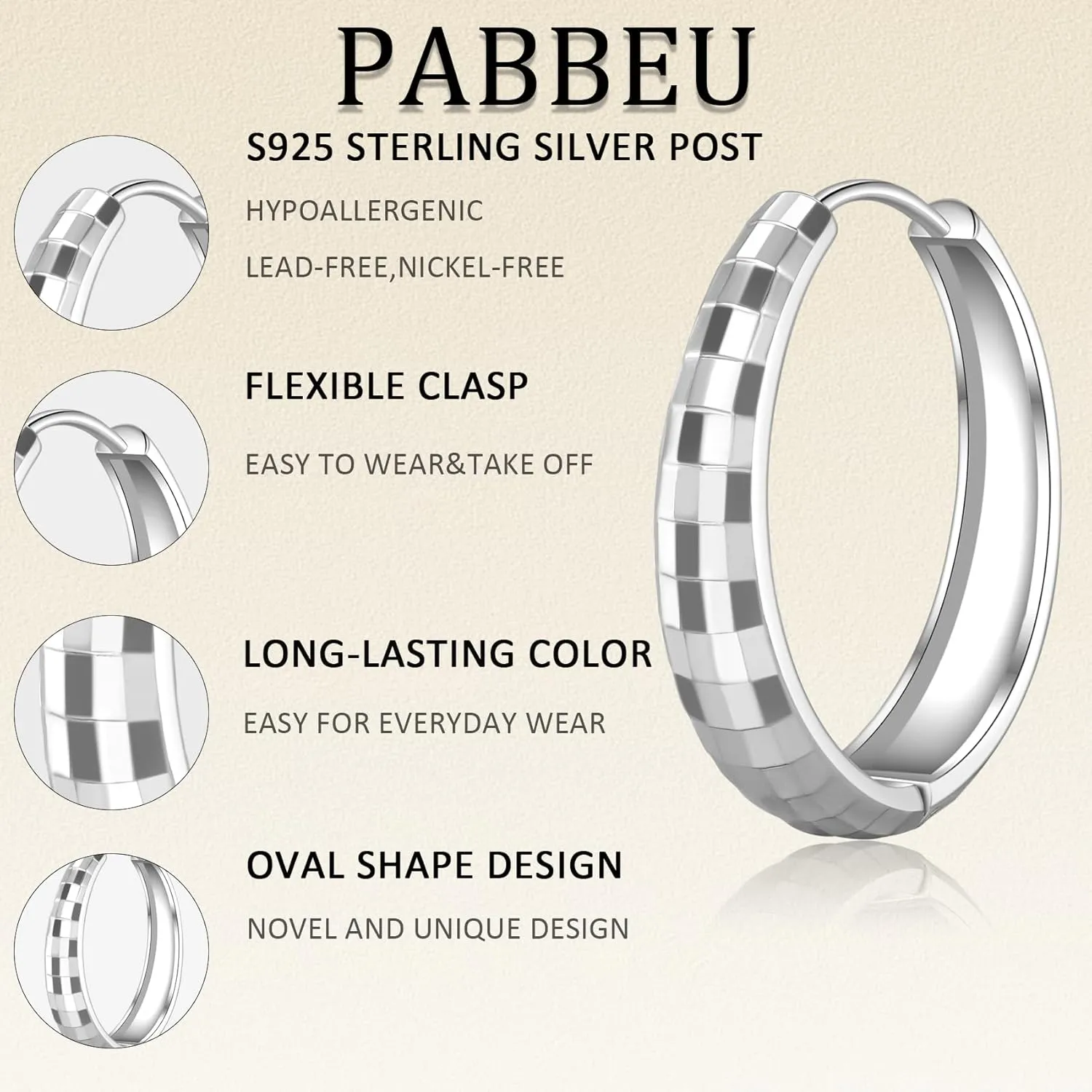 PABBEU Gold Hoops Earrings for Women Huggie Hoop Earrings 14K Gold Oval Hoop Earrings for Women Hypoallergenic Thick Gold Hoop Earrings for Women Gift