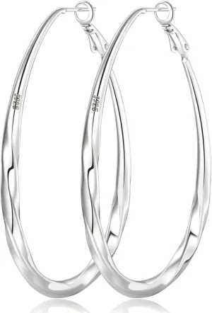 PABBEU Sterling Silver Hoop Earrings, Oval, Hypoallergenic, Trendy 14K Gold Plated