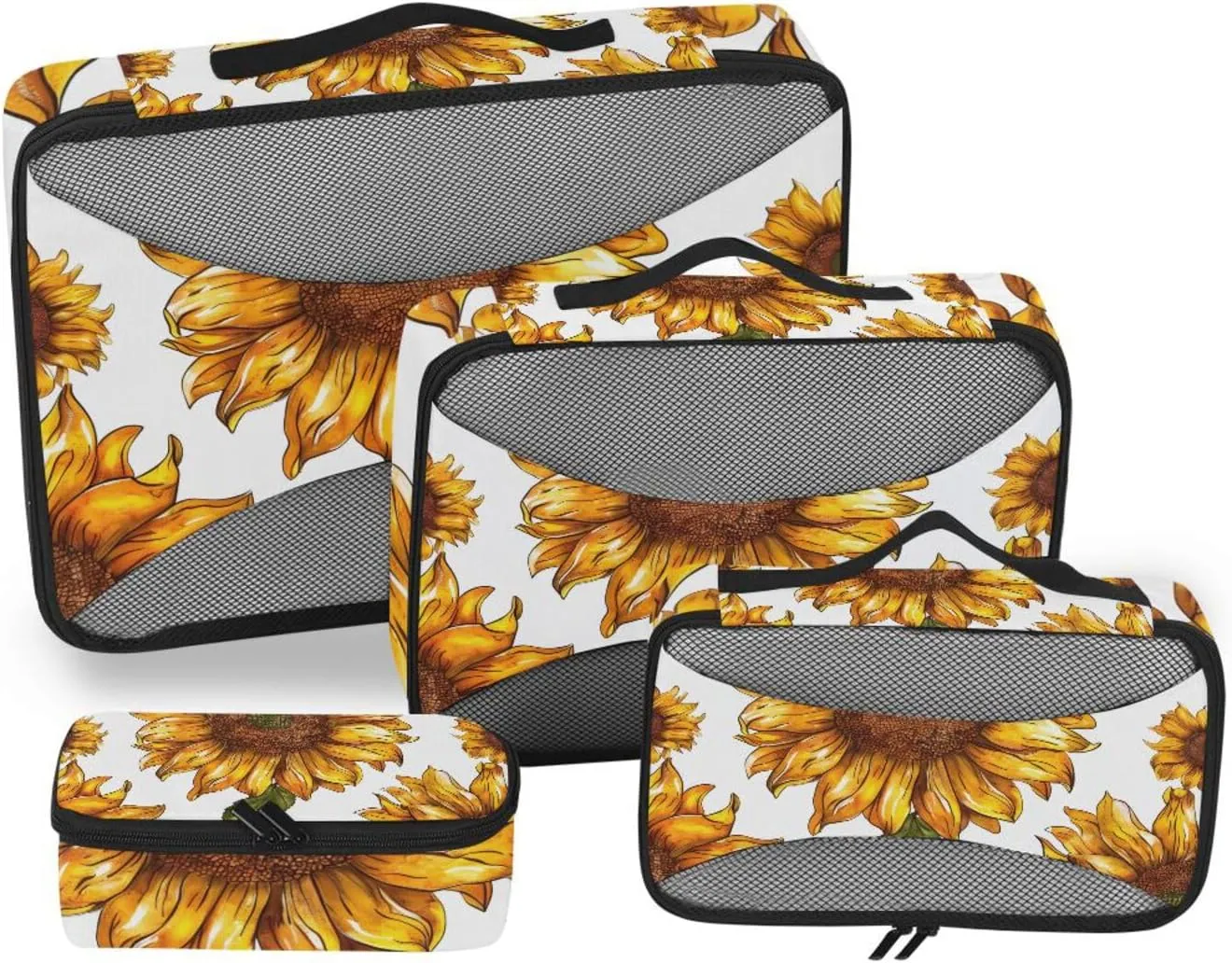 Packing Cubes for Travel 4 Set Sunflower Pattern Luggage Set Suitcase Organizer Bags Mesh Accessories Storage Pouch Toiletry Packing Cubes