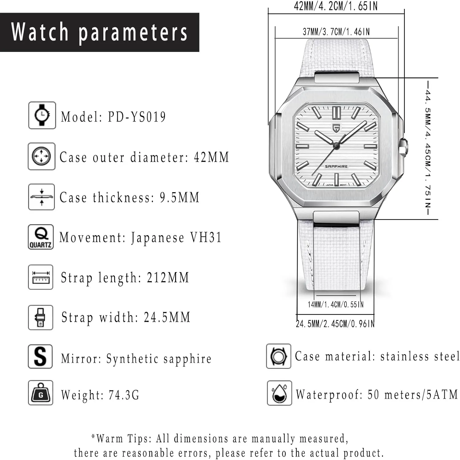 Pagani Design Fashion Men's 42mm Quartz Stainless Steel Watch Luminous Waterproof Simple Business Mechanical Sweep Seconds Timer