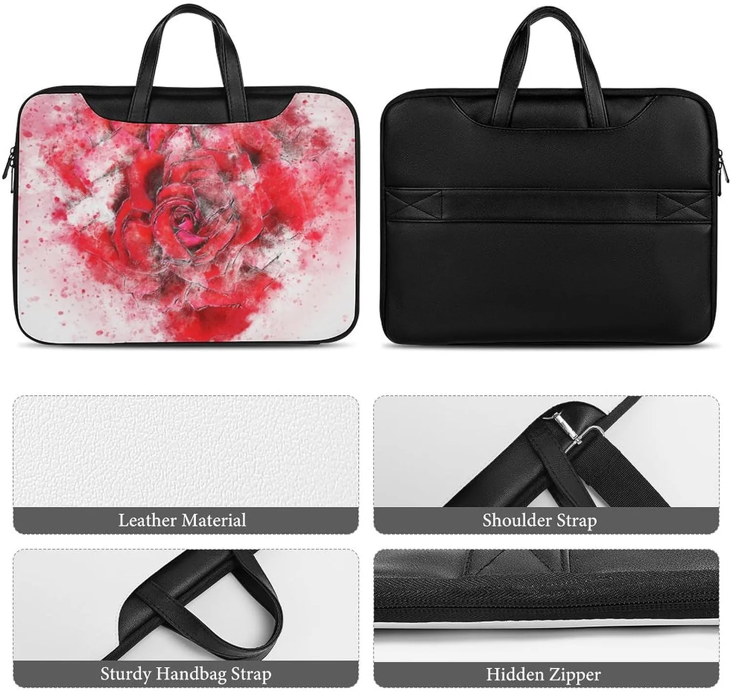 Painted Rose Leather Bag Laptop Case Slim Water Resistant Computer Bags with Handle Briefcase for Work