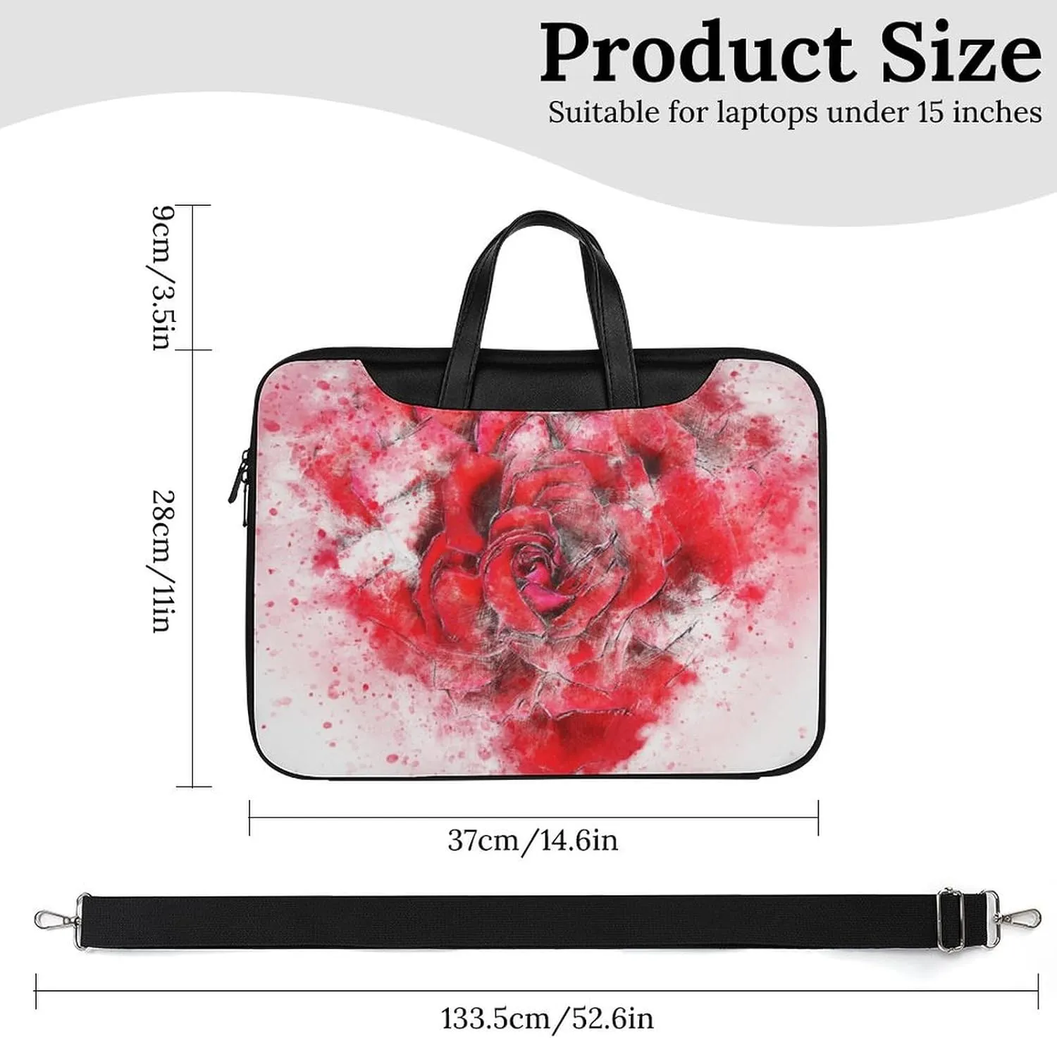 Painted Rose Leather Bag Laptop Case Slim Water Resistant Computer Bags with Handle Briefcase for Work