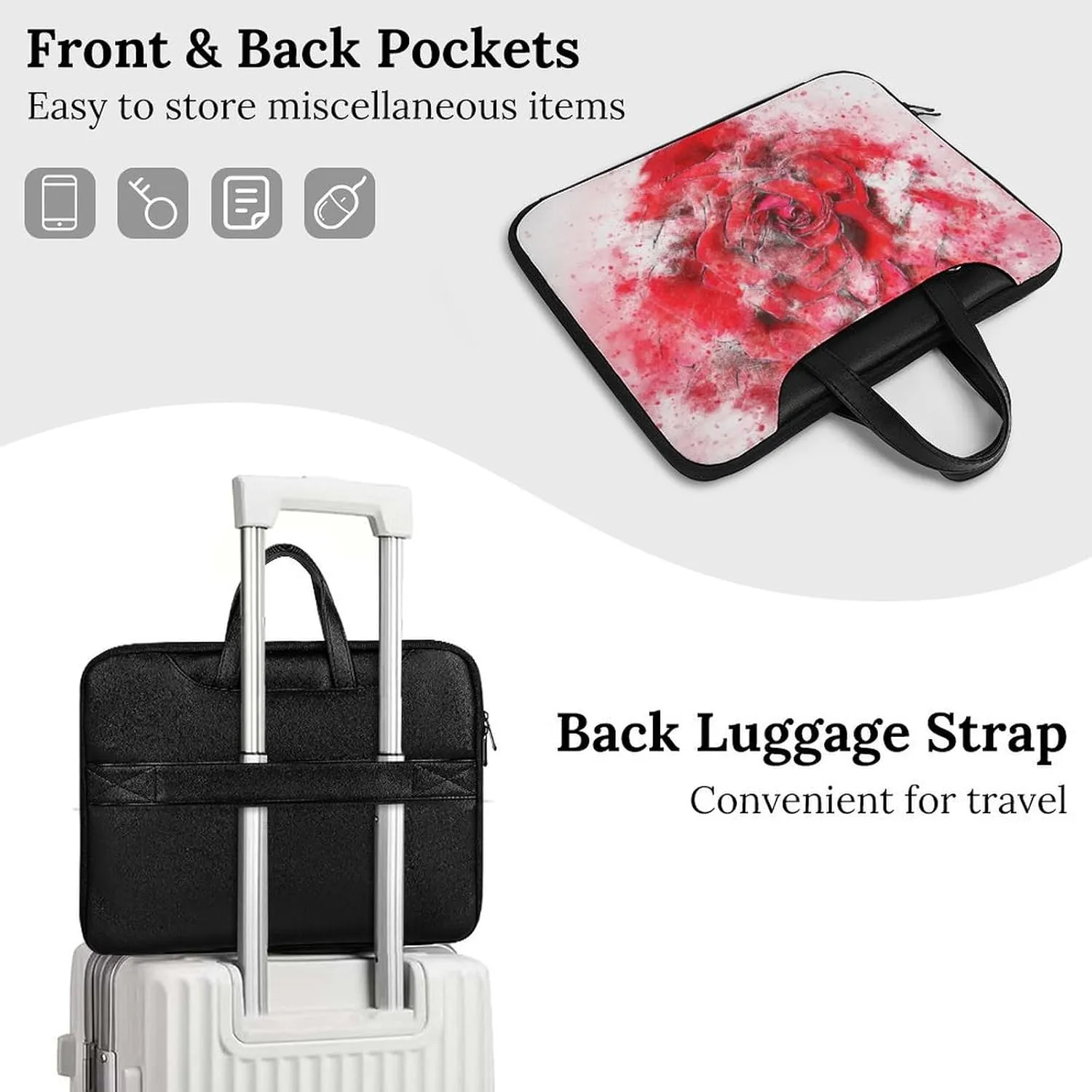 Painted Rose Leather Bag Laptop Case Slim Water Resistant Computer Bags with Handle Briefcase for Work