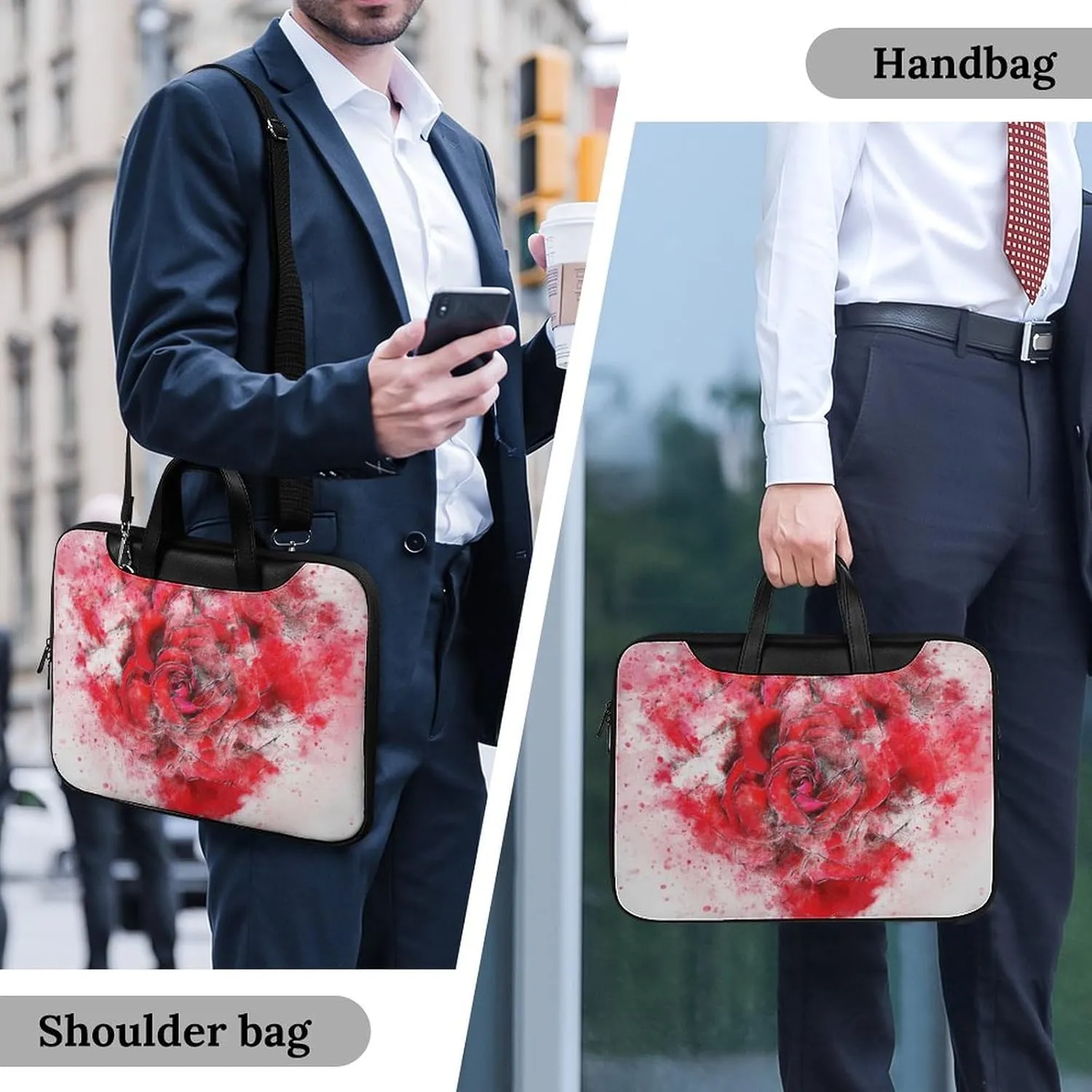 Painted Rose Leather Bag Laptop Case Slim Water Resistant Computer Bags with Handle Briefcase for Work