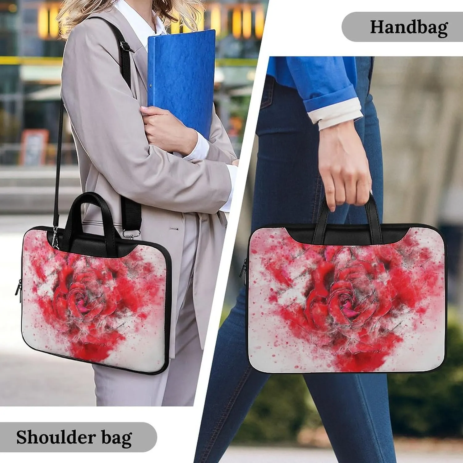 Painted Rose Leather Bag Laptop Case Slim Water Resistant Computer Bags with Handle Briefcase for Work