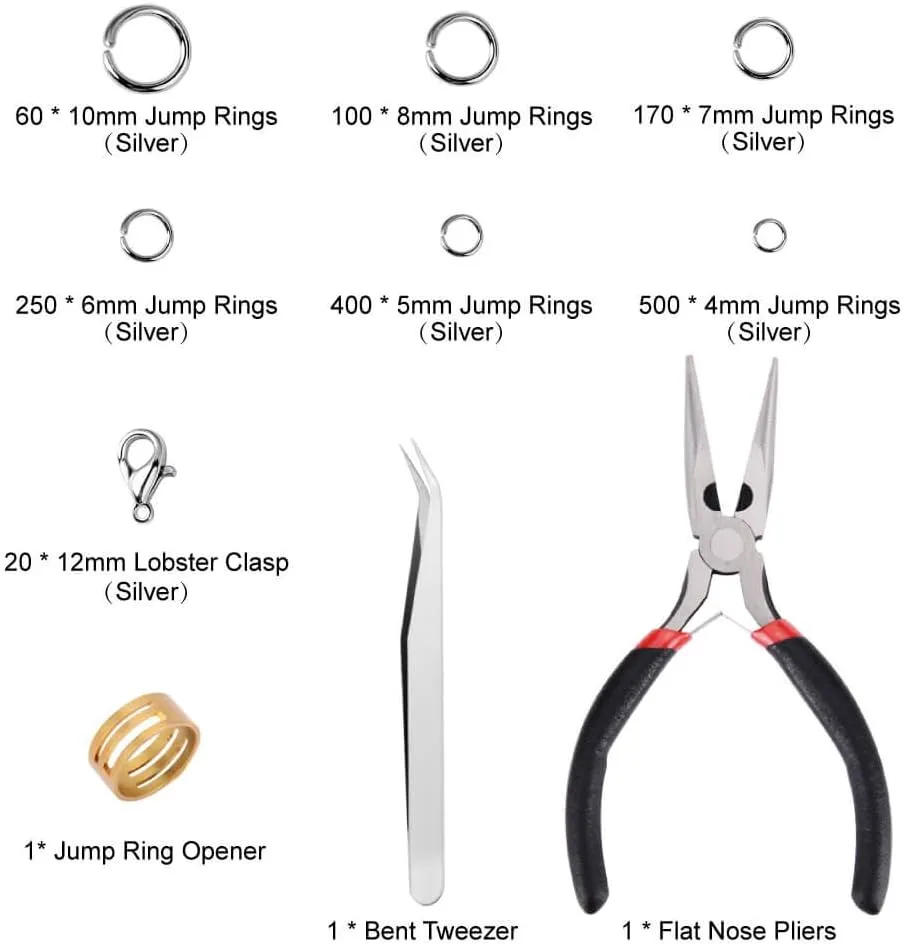 Paxcoo 1500Pcs Silver Jump Rings with Lobster Clasps and Jewelry Pliers for Jewelry Making Supplies Findings and Necklace Repair