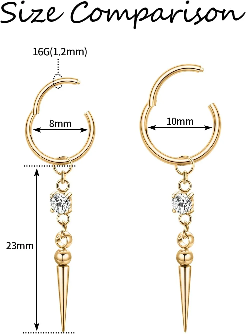 PEAKLINK Dangle Nose Ring Septum Piercing Jewelry 16G Septum Rings Surgical Steel Seamless Clicker Ring Dangly Nose Hoop Ring Daith Earrings Helix Rook Tragus Conch Jewelry Conch Earring