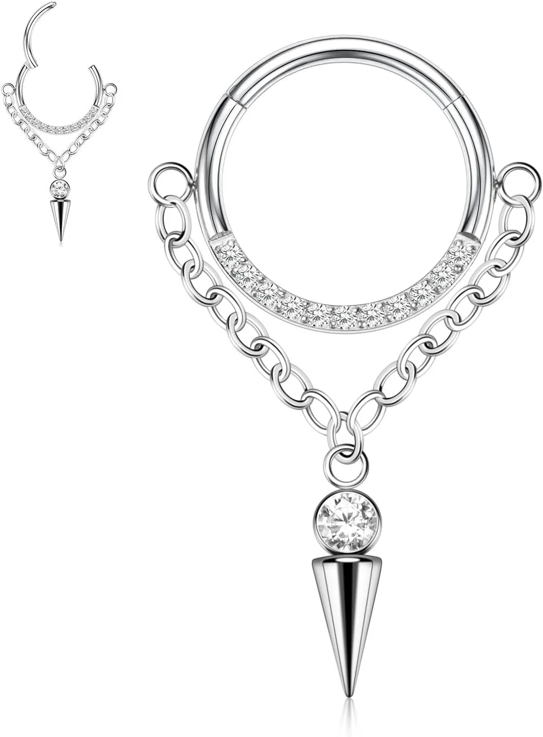 PEAKLINK Dangle Nose Ring Septum Piercing Jewelry 16G Septum Rings Surgical Steel Seamless Clicker Ring Dangly Nose Hoop Ring Daith Earrings Helix Rook Tragus Conch Jewelry Conch Earring