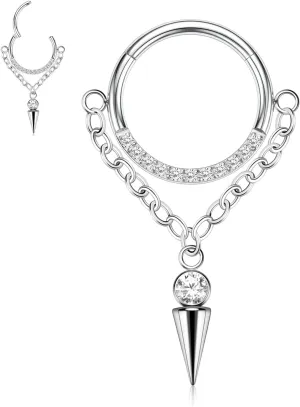 PEAKLINK Dangle Nose Ring Septum Piercing Jewelry 16G Septum Rings Surgical Steel Seamless Clicker Ring Dangly Nose Hoop Ring Daith Earrings Helix Rook Tragus Conch Jewelry Conch Earring