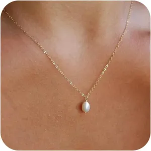 Pearl Necklaces for Women,18K Gold Plated Dainty Single Pearl Pendant Necklace Simple Pearl Choker Necklaces for Women Handmade Pearl Jewelry Bridesmaid Gifts