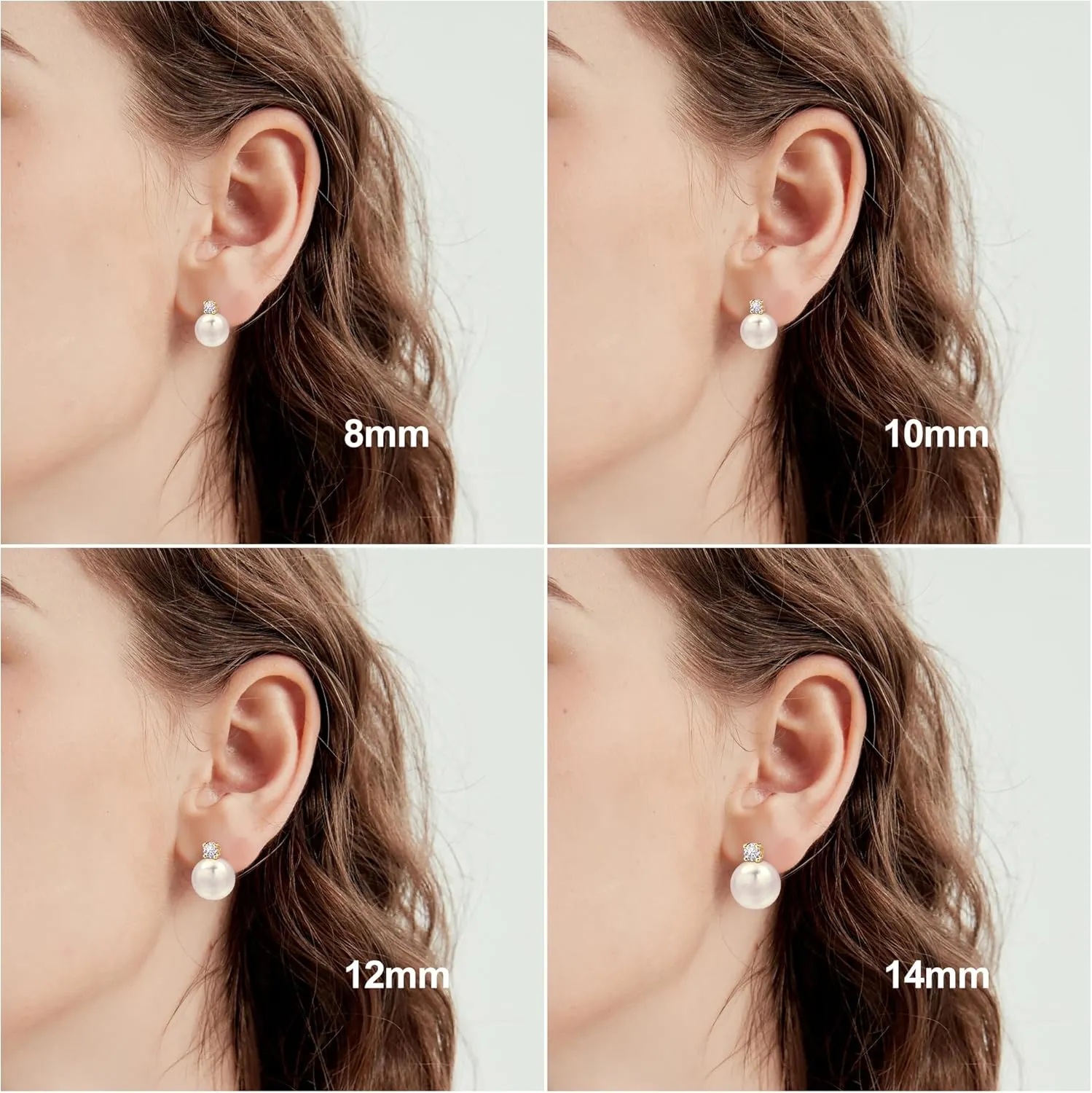 Pearl Stud Earrings for Women 925 Sterling Silver Post 5A Cubic Zirconia Stud Earrings 12MM
