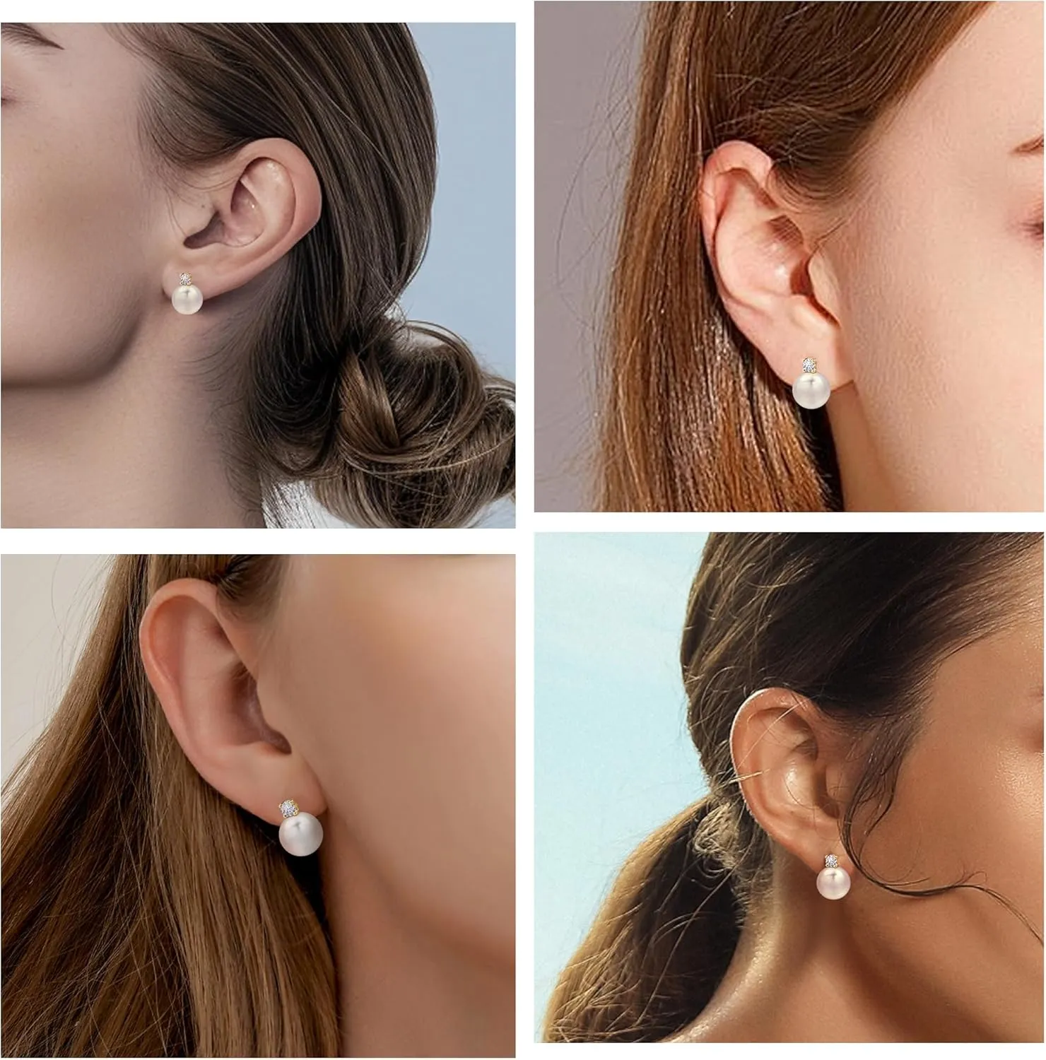 Pearl Stud Earrings for Women 925 Sterling Silver Post 5A Cubic Zirconia Stud Earrings 12MM