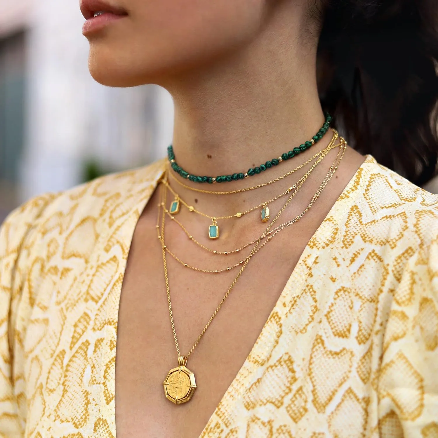 PEARLADA Turquoise Beaded Choker Necklace Chakra Stone Necklace Adjustable