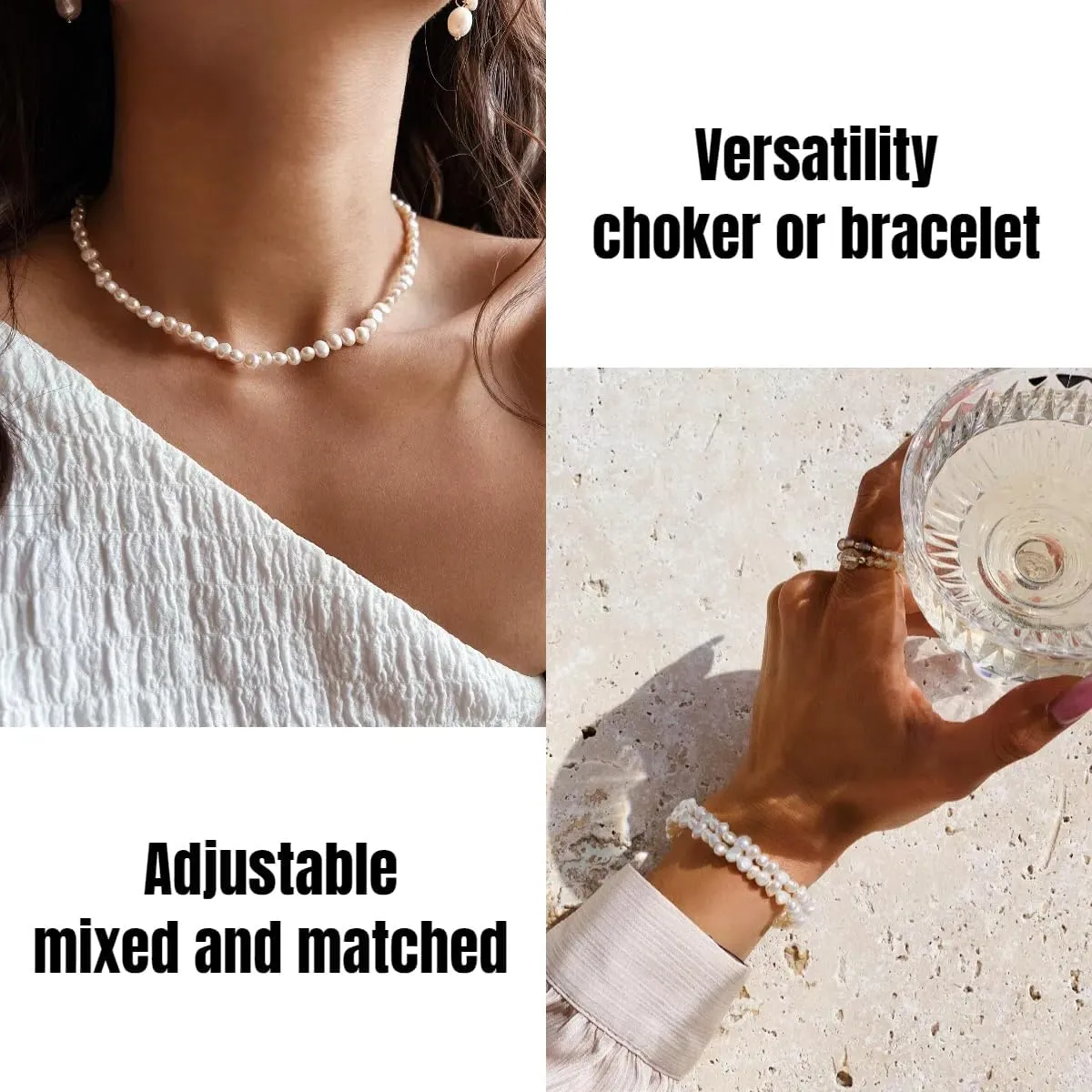PEARLADA Turquoise Beaded Choker Necklace Chakra Stone Necklace Adjustable