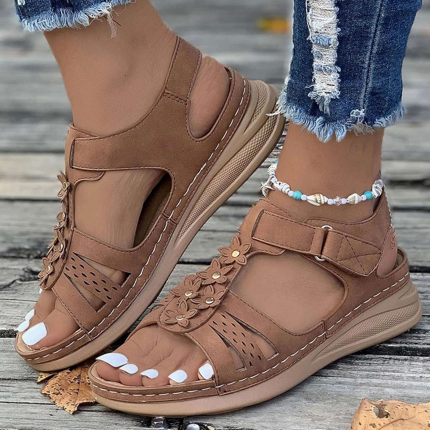 peqiut Women's Sandal Dressy Summer Wedge Orthopedic Sandals for Women Slip On Comfortable Outdoor Boho Sandals Casual Shoes