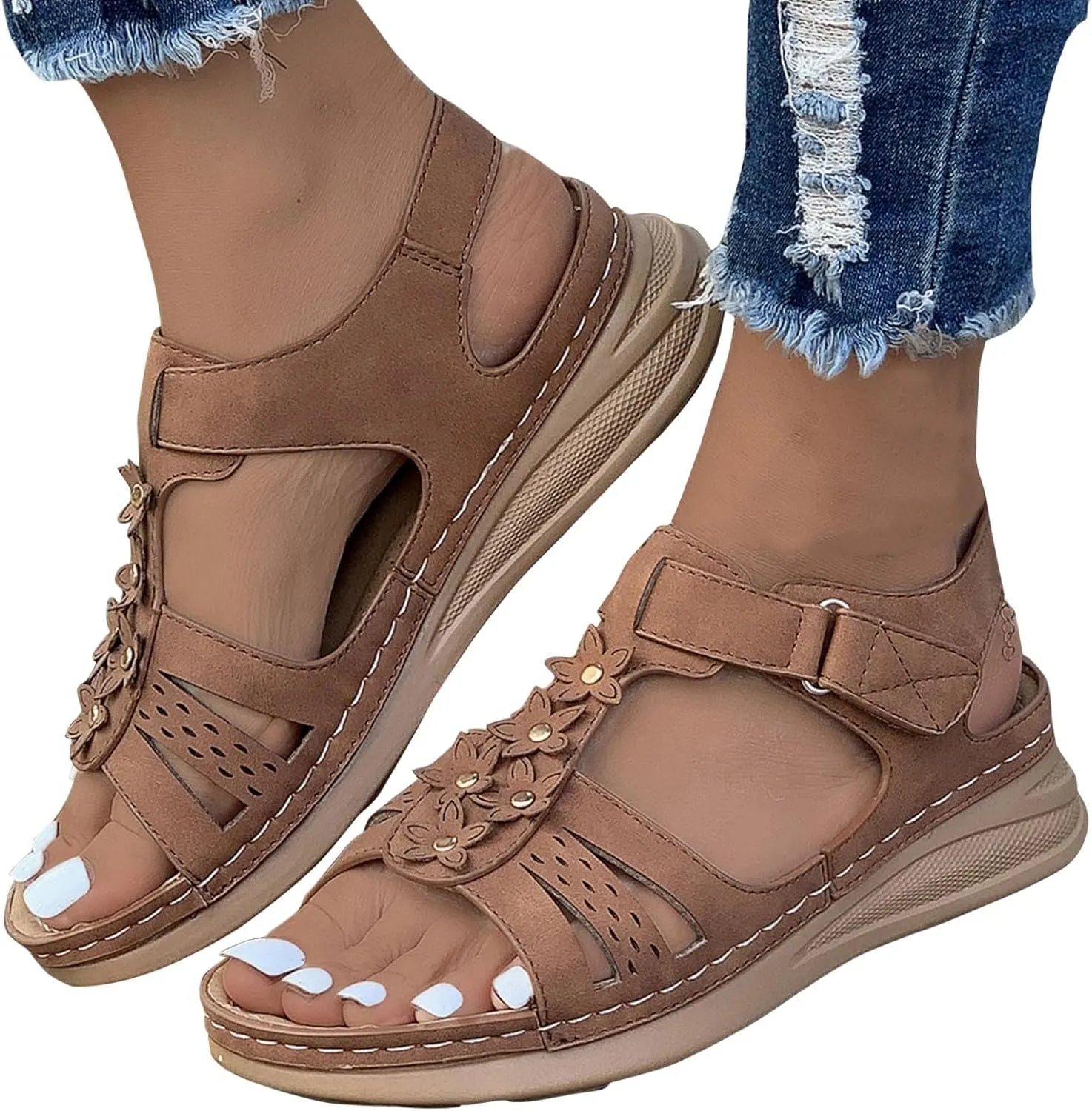 peqiut Women's Sandal Dressy Summer Wedge Orthopedic Sandals for Women Slip On Comfortable Outdoor Boho Sandals Casual Shoes