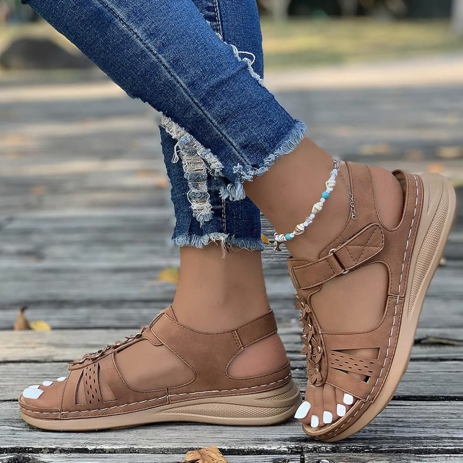 peqiut Women's Sandal Dressy Summer Wedge Orthopedic Sandals for Women Slip On Comfortable Outdoor Boho Sandals Casual Shoes