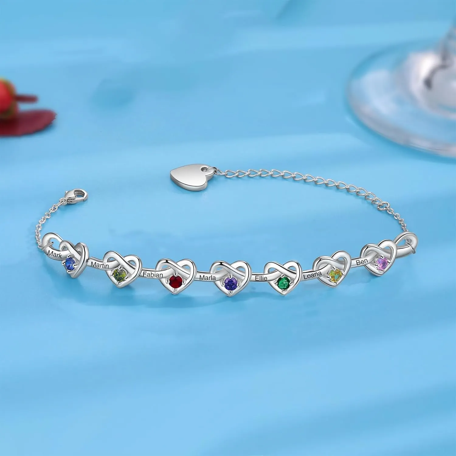 Personalized Birthstone Bracelets for Women Infinity Love Heart Charm Name Bracelet with 1-8 Birthstones Jewelry Mothers Day Gifts for Mom Daughter Wife Grandma