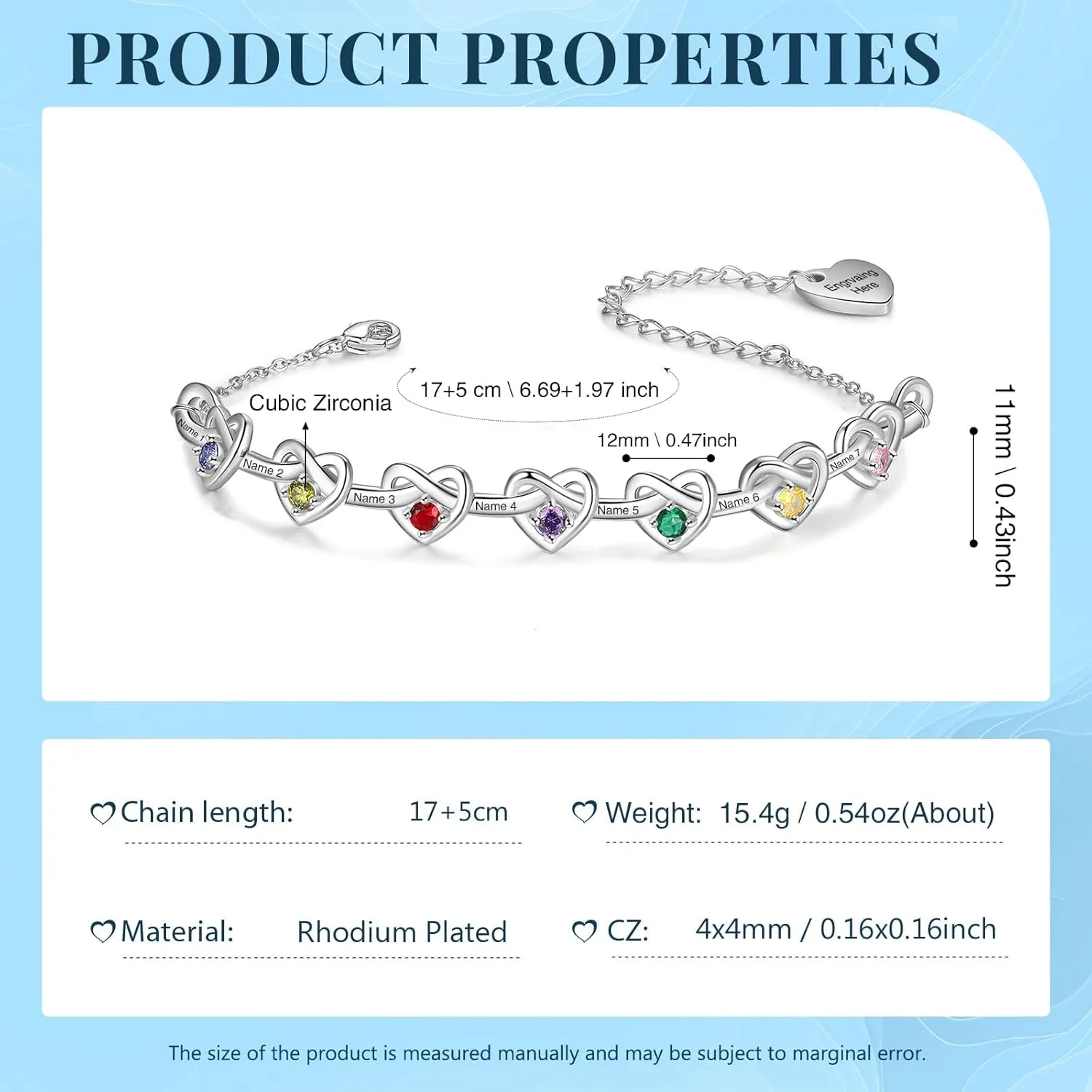 Personalized Birthstone Bracelets for Women Infinity Love Heart Charm Name Bracelet with 1-8 Birthstones Jewelry Mothers Day Gifts for Mom Daughter Wife Grandma