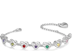 Personalized Birthstone Bracelets for Women Infinity Love Heart Charm Name Bracelet with 1-8 Birthstones Jewelry Mothers Day Gifts for Mom Daughter Wife Grandma