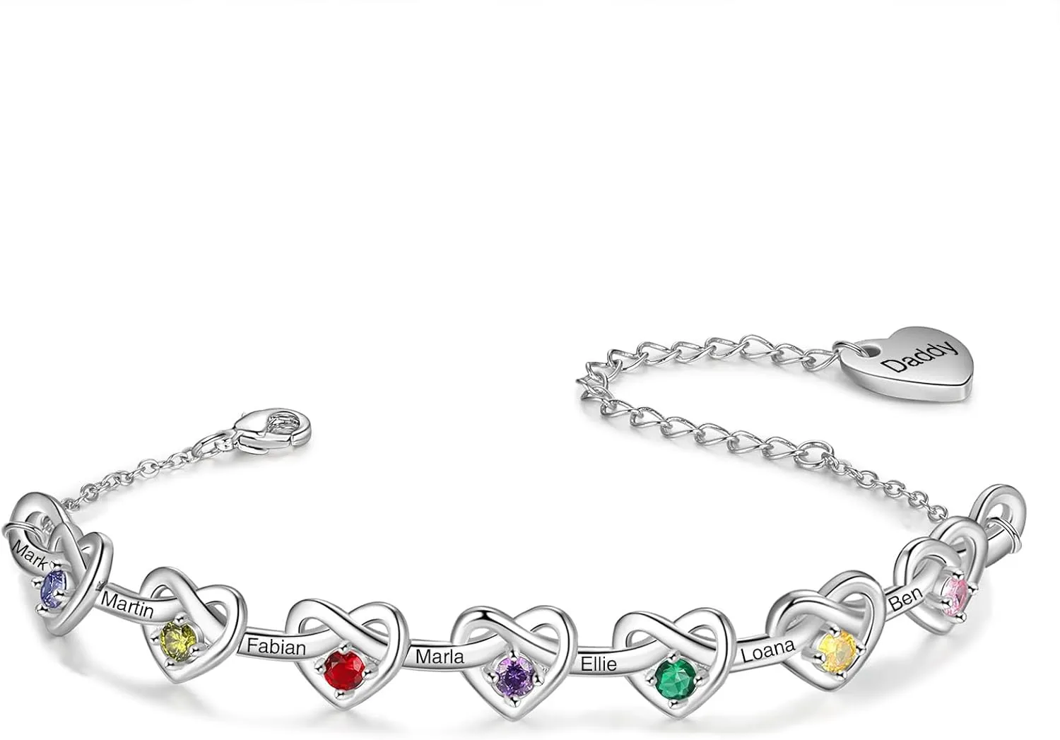 Personalized Birthstone Bracelets for Women Infinity Love Heart Charm Name Bracelet with 1-8 Birthstones Jewelry Mothers Day Gifts for Mom Daughter Wife Grandma