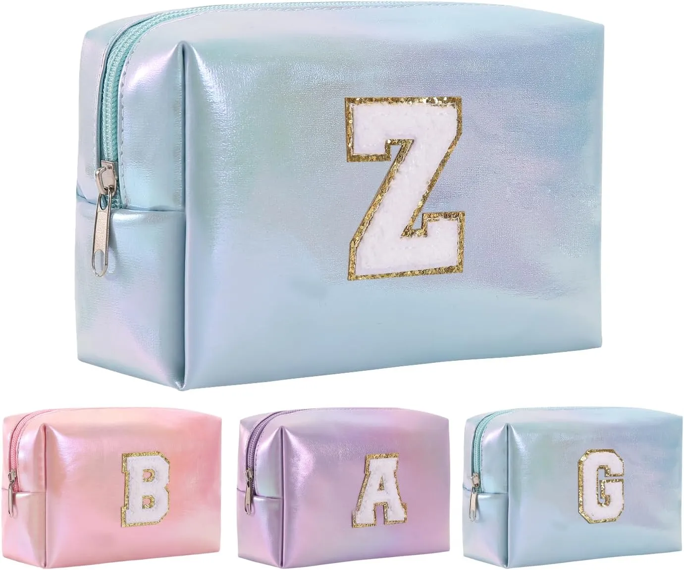 Personalized Initial Makeup Bag, Letter Zipper Cosmetic Bag for Womens, Preppy Makeup Bags, Glitter Waterproof Cute Makeup Pouch, Travel Makeup Bags for Mother's Day Birthday GiftsLetter Z)