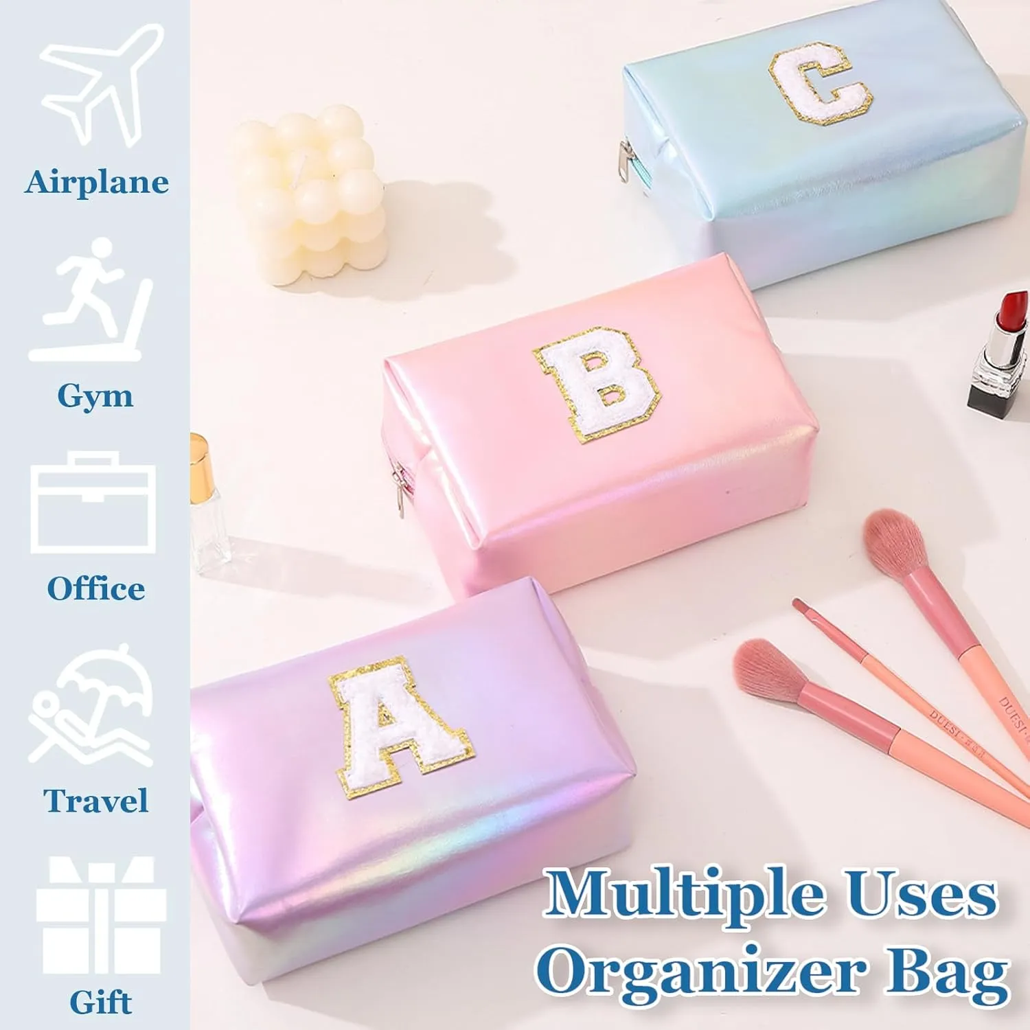 Personalized Initial Makeup Bag, Letter Zipper Cosmetic Bag for Womens, Preppy Makeup Bags, Glitter Waterproof Cute Makeup Pouch, Travel Makeup Bags for Mother's Day Birthday GiftsLetter Z)