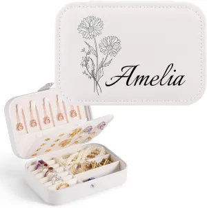 Personalized Jewelry Box for Women, Custom Travel Jewelry Case with Name and Birth Flower, Personalized Jewelry Organizer Bridesmaid Proposal Gifts, Personalized Gifts for Women