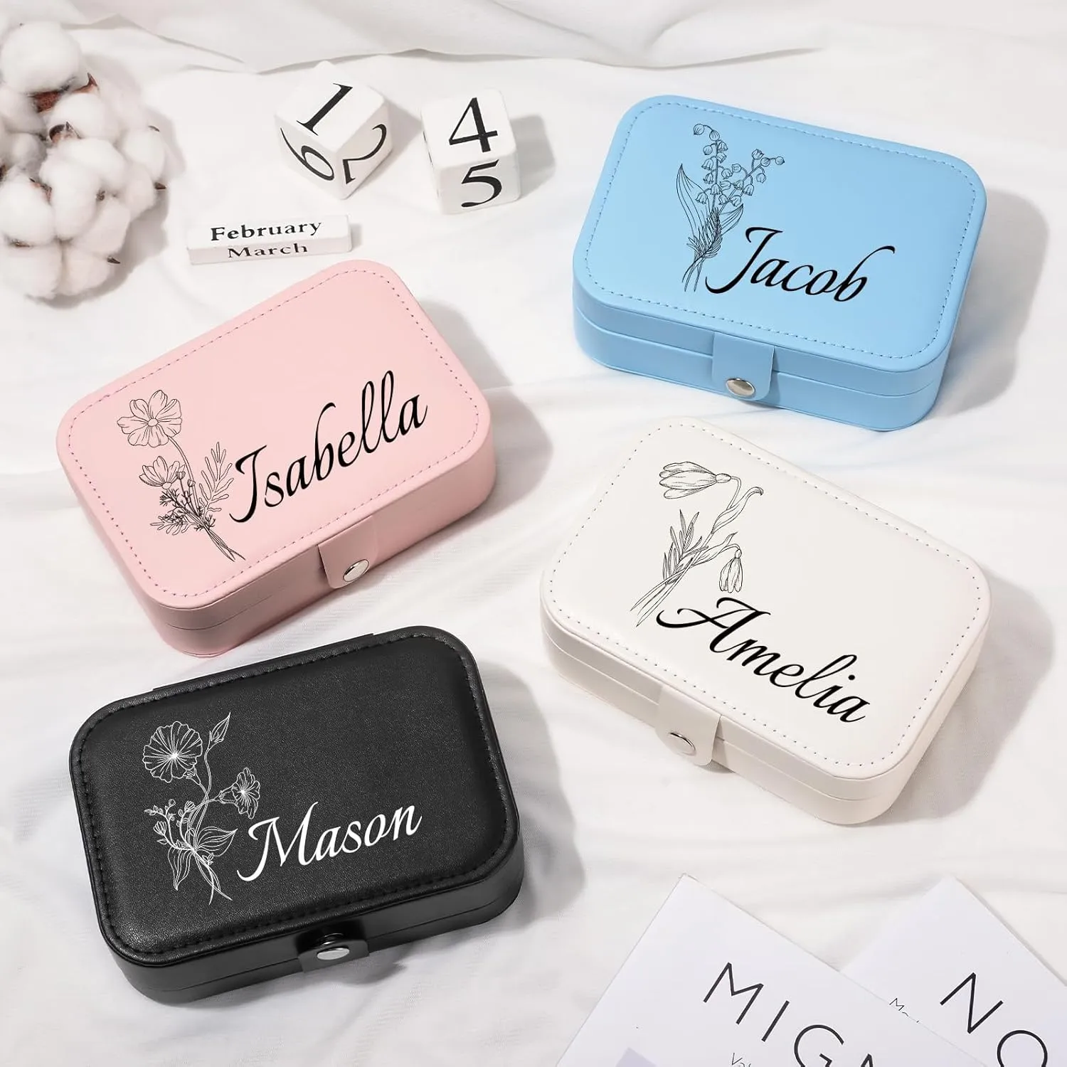 Personalized Jewelry Box for Women, Custom Travel Jewelry Case with Name and Birth Flower, Personalized Jewelry Organizer Bridesmaid Proposal Gifts, Personalized Gifts for Women
