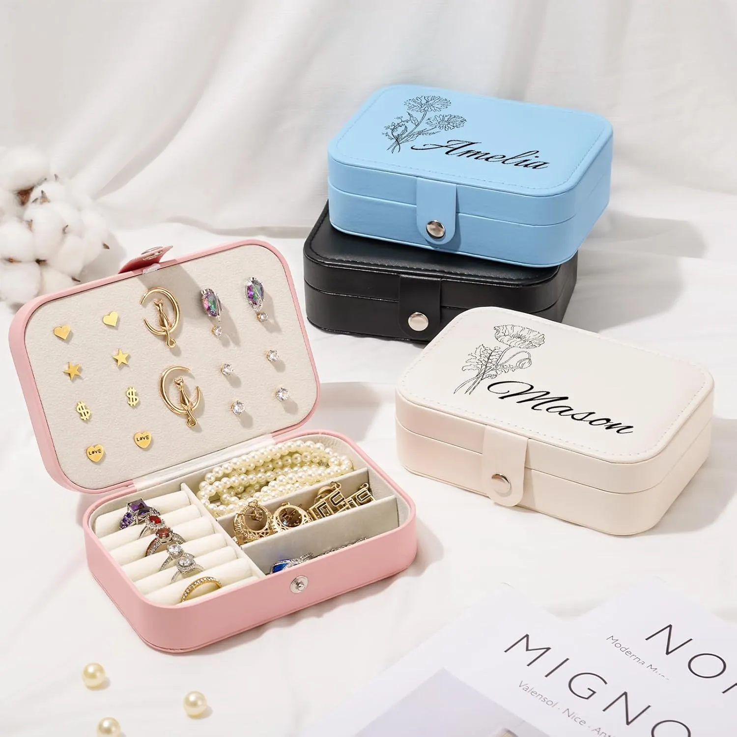 Personalized Jewelry Box for Women, Custom Travel Jewelry Case with Name and Birth Flower, Personalized Jewelry Organizer Bridesmaid Proposal Gifts, Personalized Gifts for Women