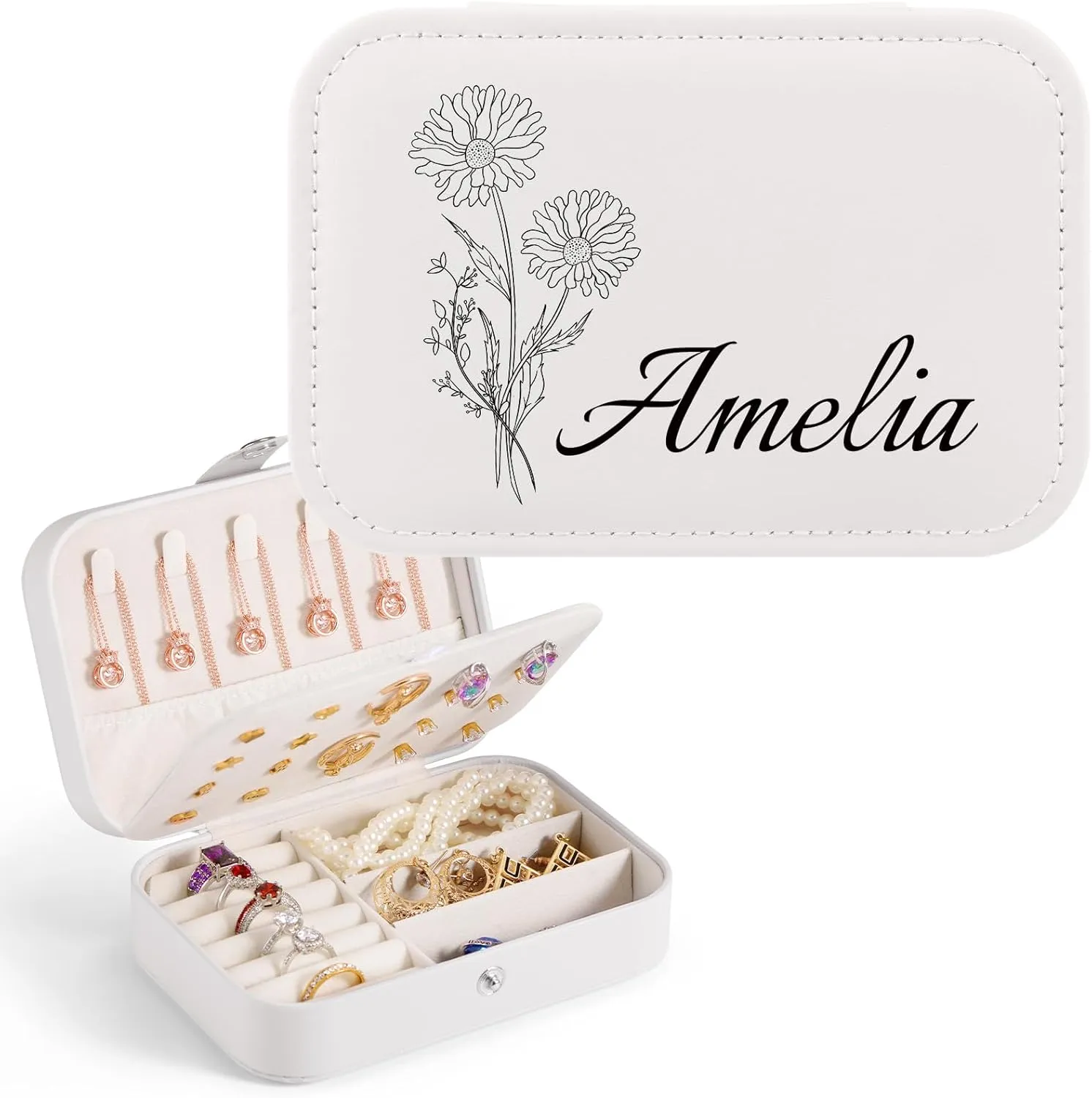 Personalized Jewelry Box for Women, Custom Travel Jewelry Case with Name and Birth Flower, Personalized Jewelry Organizer Bridesmaid Proposal Gifts, Personalized Gifts for Women