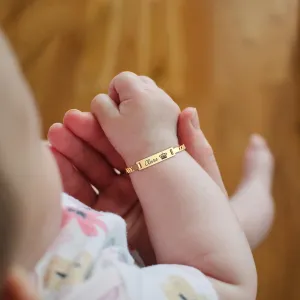 Personalized Name Bar ID Baby Bracelet, 18K Gold Plated Baby Girl Infant Custom Bracelets, Kids Jewelry Gifts Newborn Birthday Gifts, Toddler Boys and Girls, Friendship Bracelets Birthday Gifts for Friend