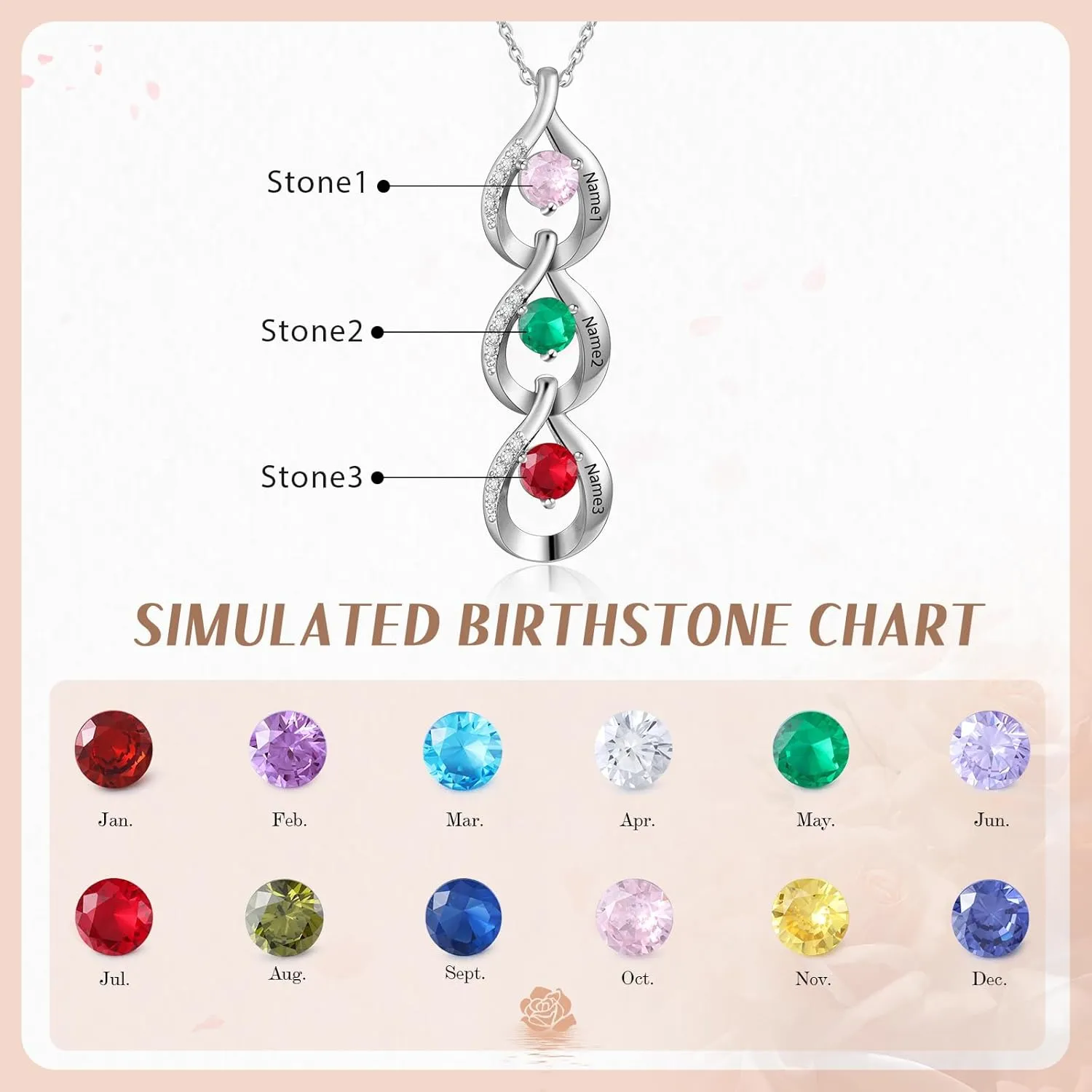 Personalized Necklace for Mom with Birthstone Name - Custom Heart Necklace for Mother Daughter - Mom Necklace for Mother's Day Gifts