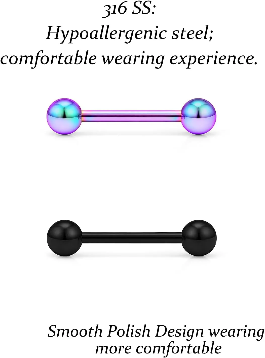 Piercing Kit 14G Nipple Rings Tongue Rings Surgical Stainless Steel Nipple/Tongue Piercing Jewelry kit 14 Gauge Piercing Needles Silver Black Rainbow Nipple ring tongue Ring For Women men