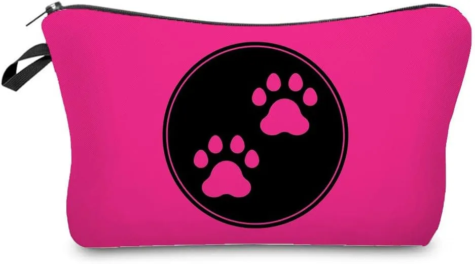 Pink Dog Paw Cosmetic Bag for Women - Cute Small Makeup Pouch for Purse, Travel Toiletry Zipper Pouch - Gift for Dog Lovers and Girls