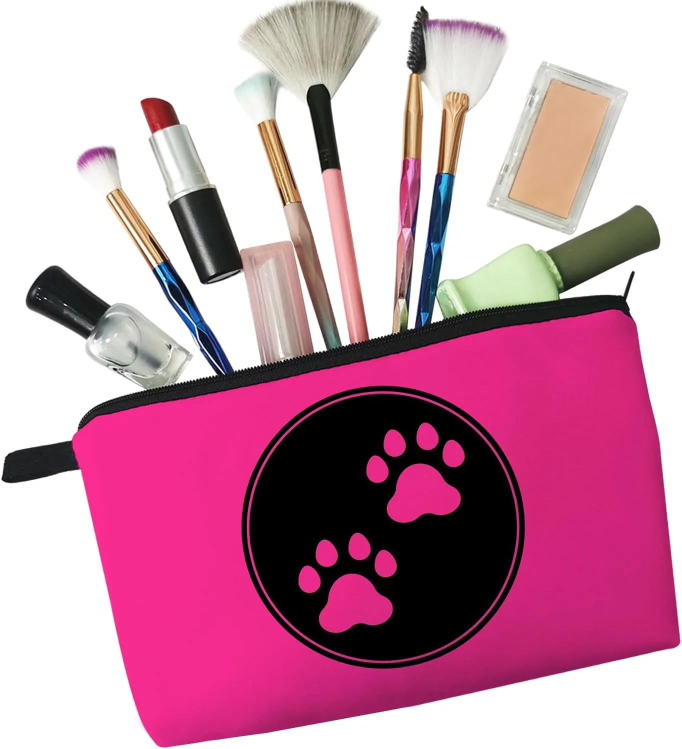 Pink Dog Paw Cosmetic Bag for Women - Cute Small Makeup Pouch for Purse, Travel Toiletry Zipper Pouch - Gift for Dog Lovers and Girls