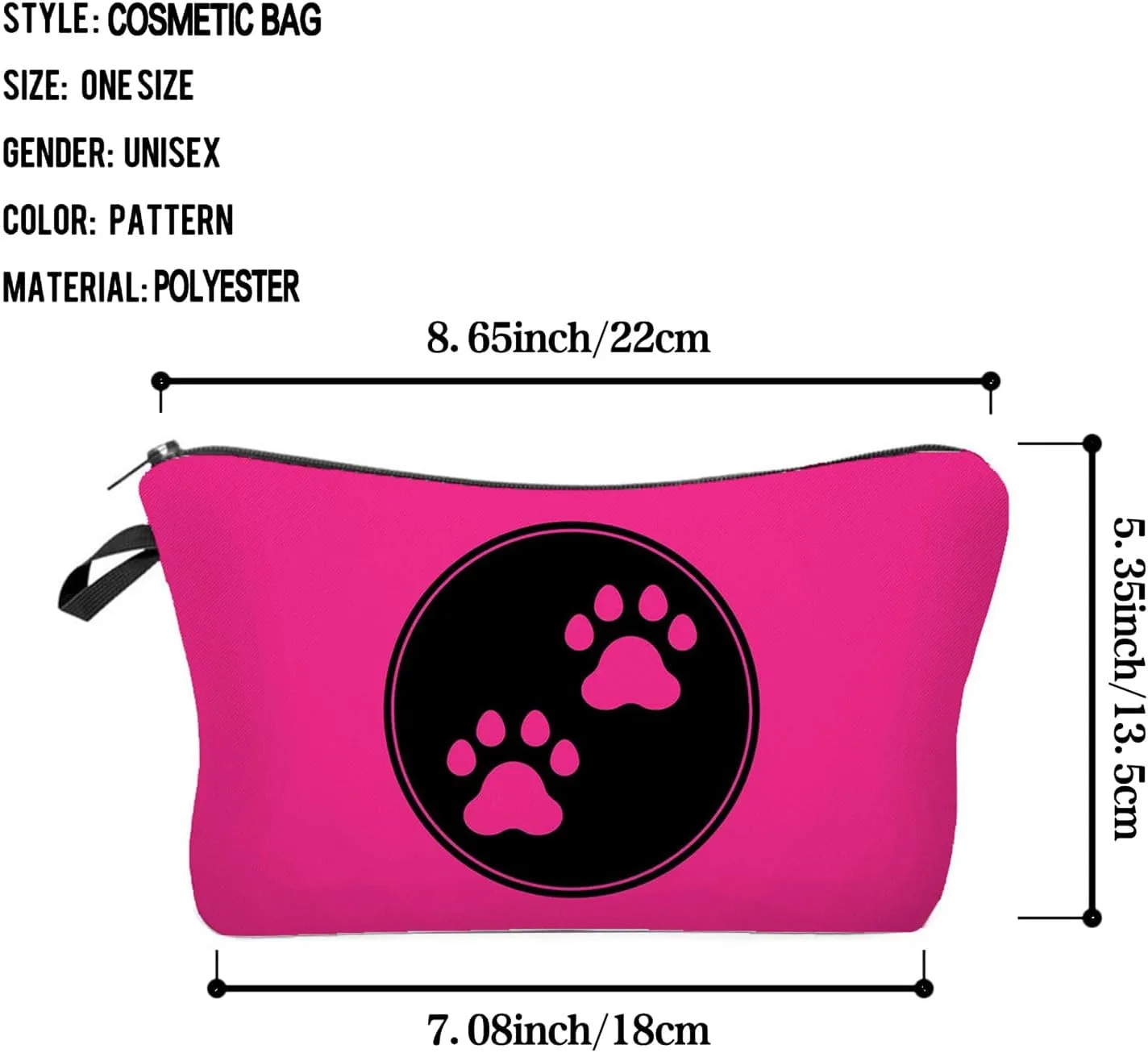 Pink Dog Paw Cosmetic Bag for Women - Cute Small Makeup Pouch for Purse, Travel Toiletry Zipper Pouch - Gift for Dog Lovers and Girls