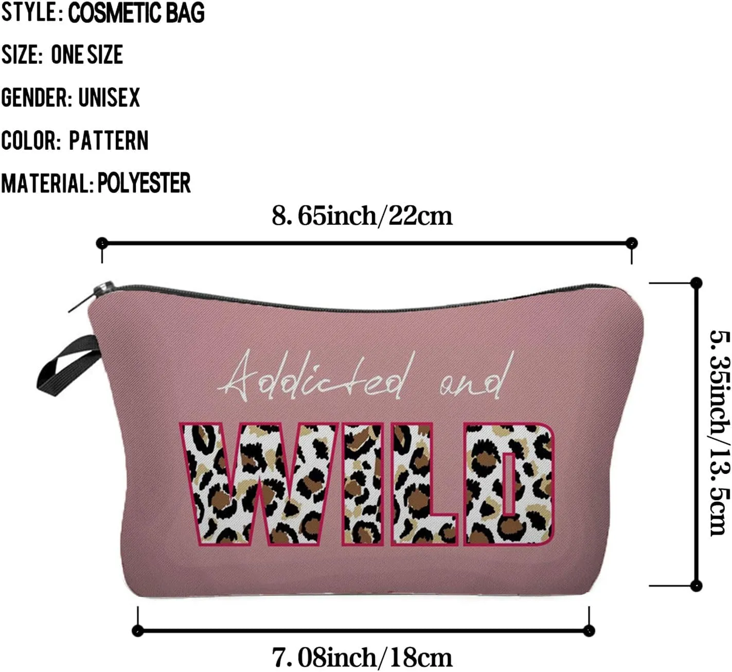 Pink Leopard Makeup Bag Cute Small Organizer Zipper Pouch Addicted and Wild Cosmetic Bag Cheetah Leopard Letters Presents for Ladys Women Friends