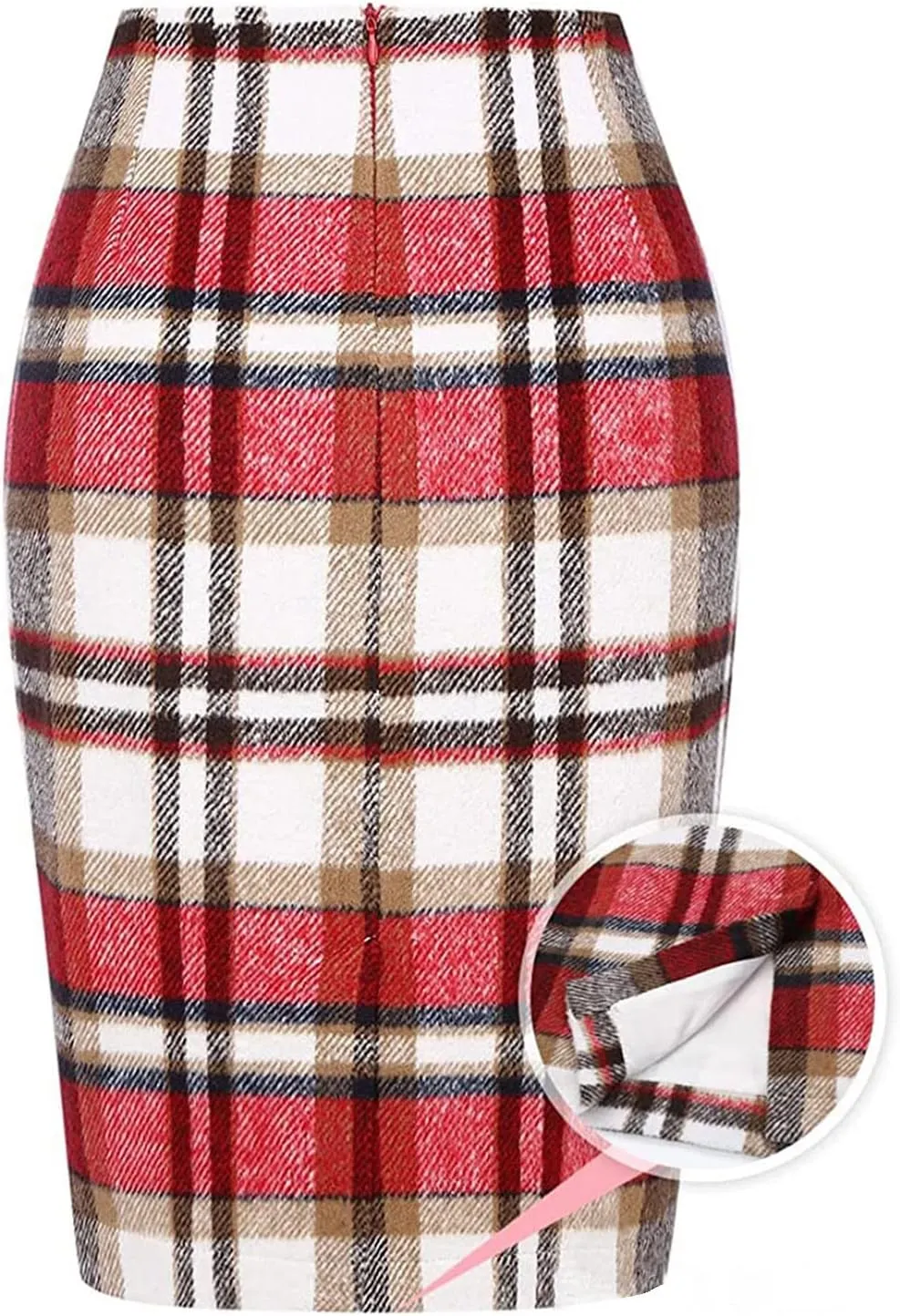 Plaid Skirts for Womens High Waist Business Pencil Skirt Short Skirt Knee Length Work Skirts Fall Winter