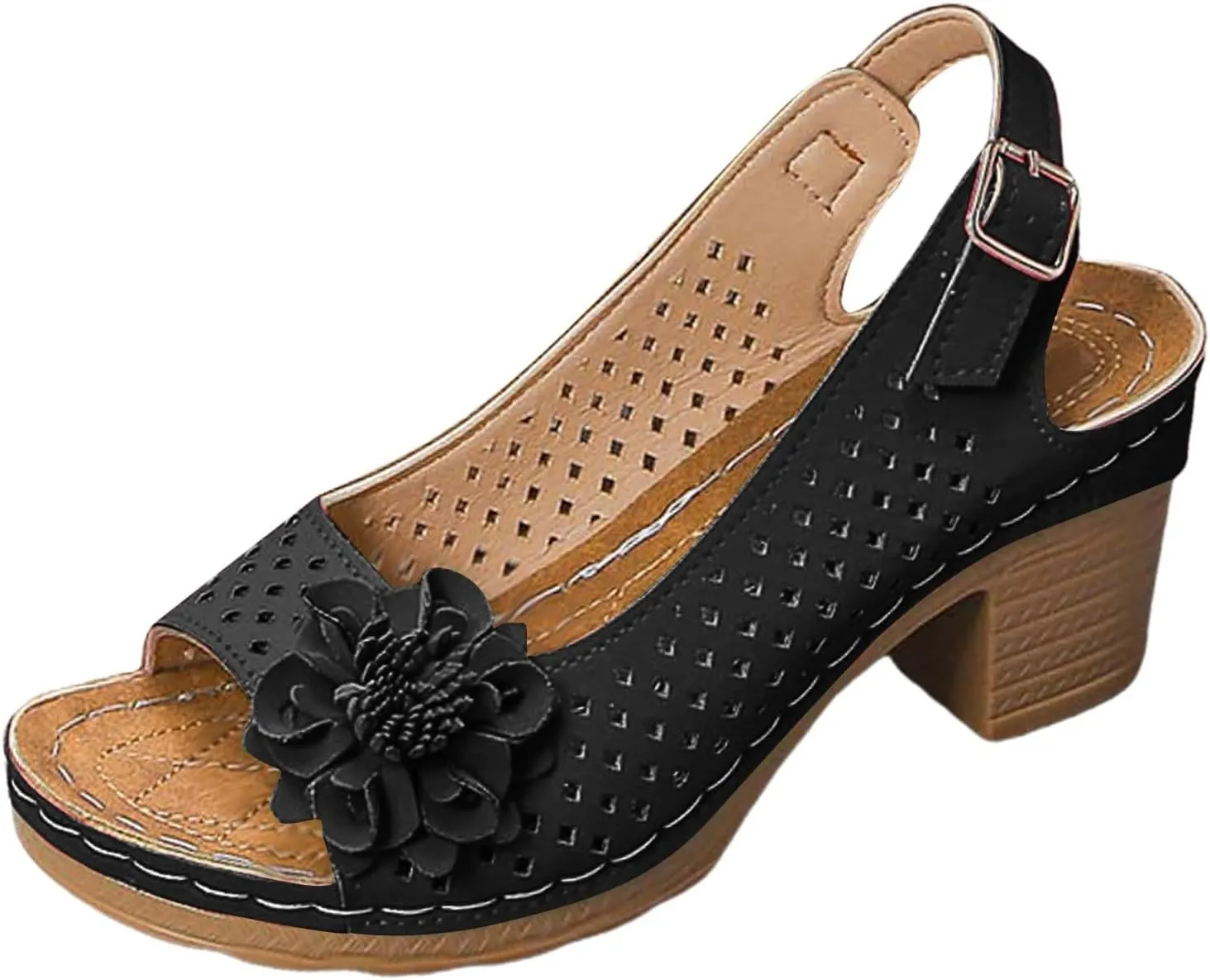 Platform Sandals Women Open Toe Hollow Fashion Chunky Heel Sandals Comfort Adjustable Strap Casual Wedding Women Shoes Dressy