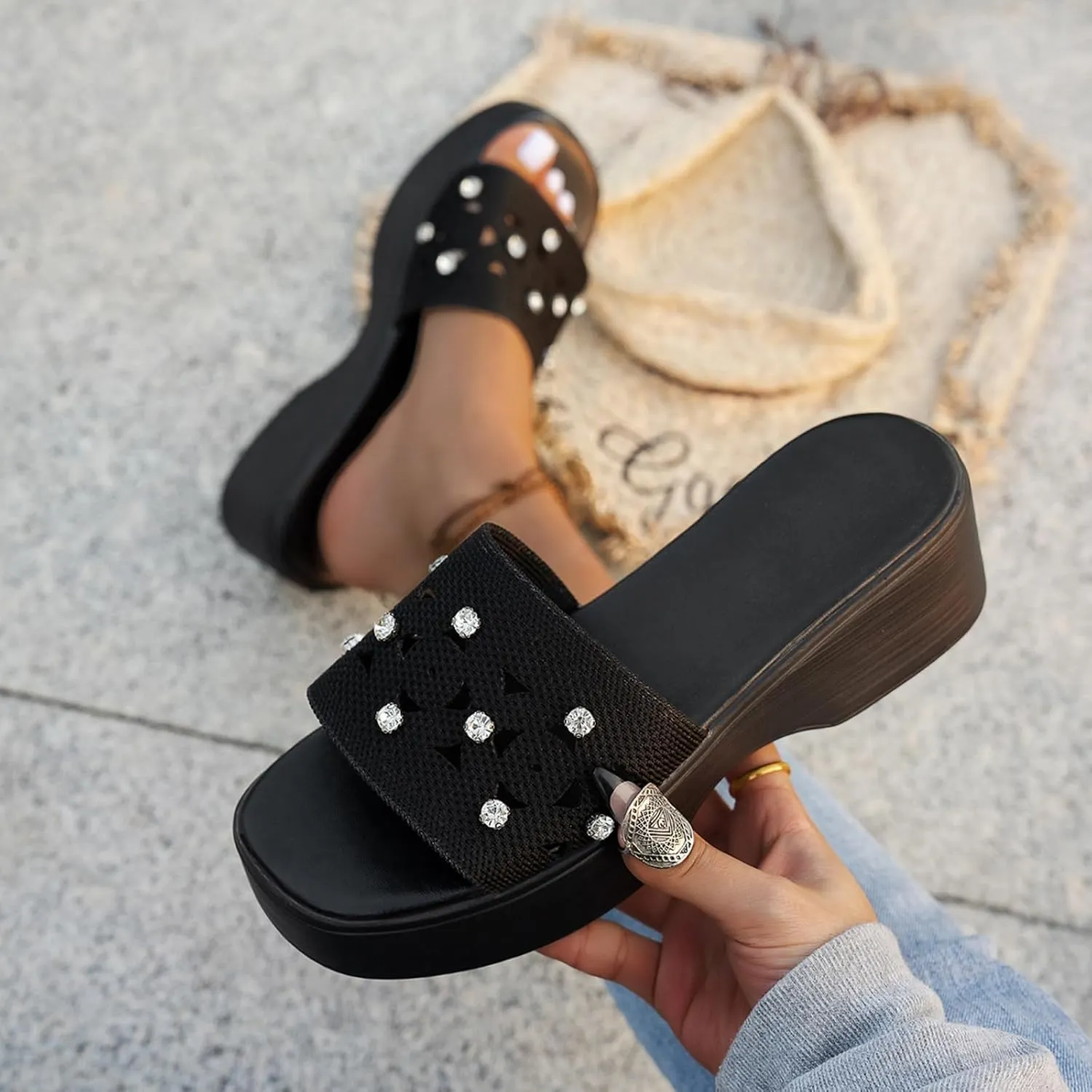 Platform Sandals Women Wedges Slides Chunky Heels Wedge Mule Cloud Lightweight Shoes Slipper One Band Outdoor Sandal Slide Plantar Fasciitis Arch Support Slip On Open Toe Cushion Slippers