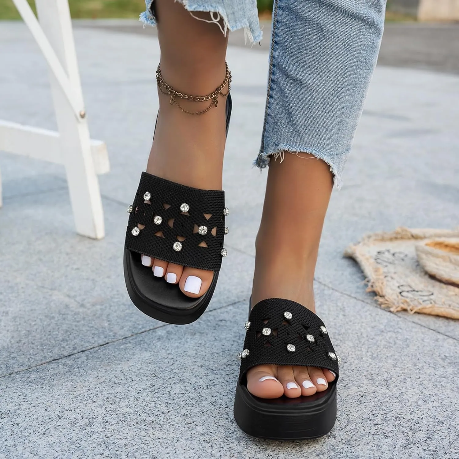 Platform Sandals Women Wedges Slides Chunky Heels Wedge Mule Cloud Lightweight Shoes Slipper One Band Outdoor Sandal Slide Plantar Fasciitis Arch Support Slip On Open Toe Cushion Slippers