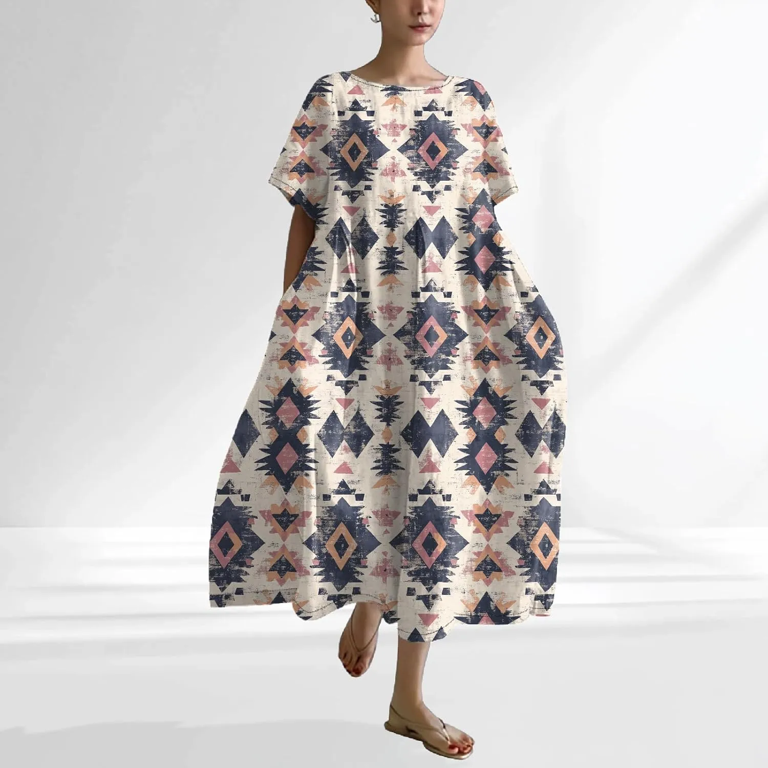 Plus Size Summer Maxi Dress for Women 2025 Trendy Boho Floral Dress Short Sleeve Flowy Sun Dresses with Pockets