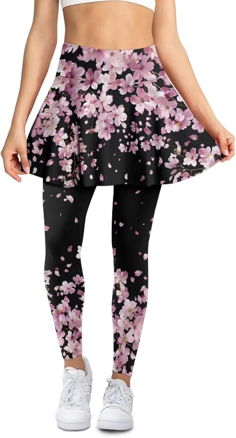 POLERO Womens Yoga Leggings with Skirts Tennis Skirts with Leggings Athletic Skirted Leggings
