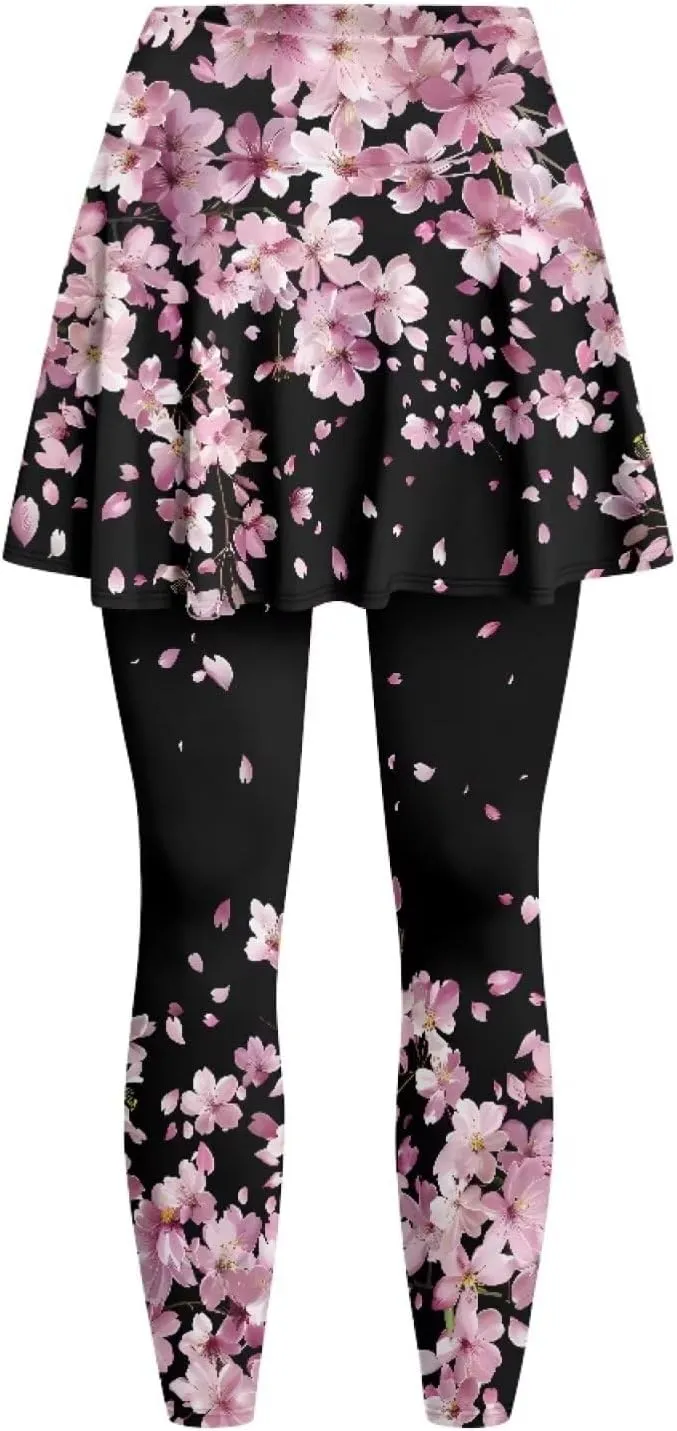 POLERO Womens Yoga Leggings with Skirts Tennis Skirts with Leggings Athletic Skirted Leggings