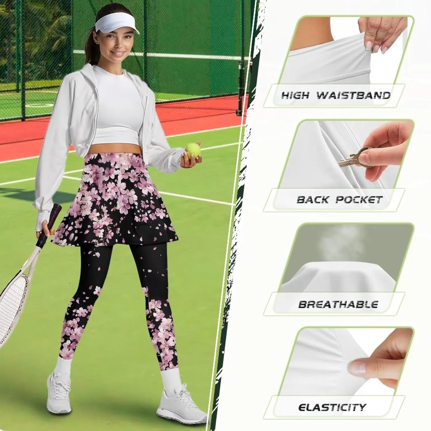 POLERO Womens Yoga Leggings with Skirts Tennis Skirts with Leggings Athletic Skirted Leggings