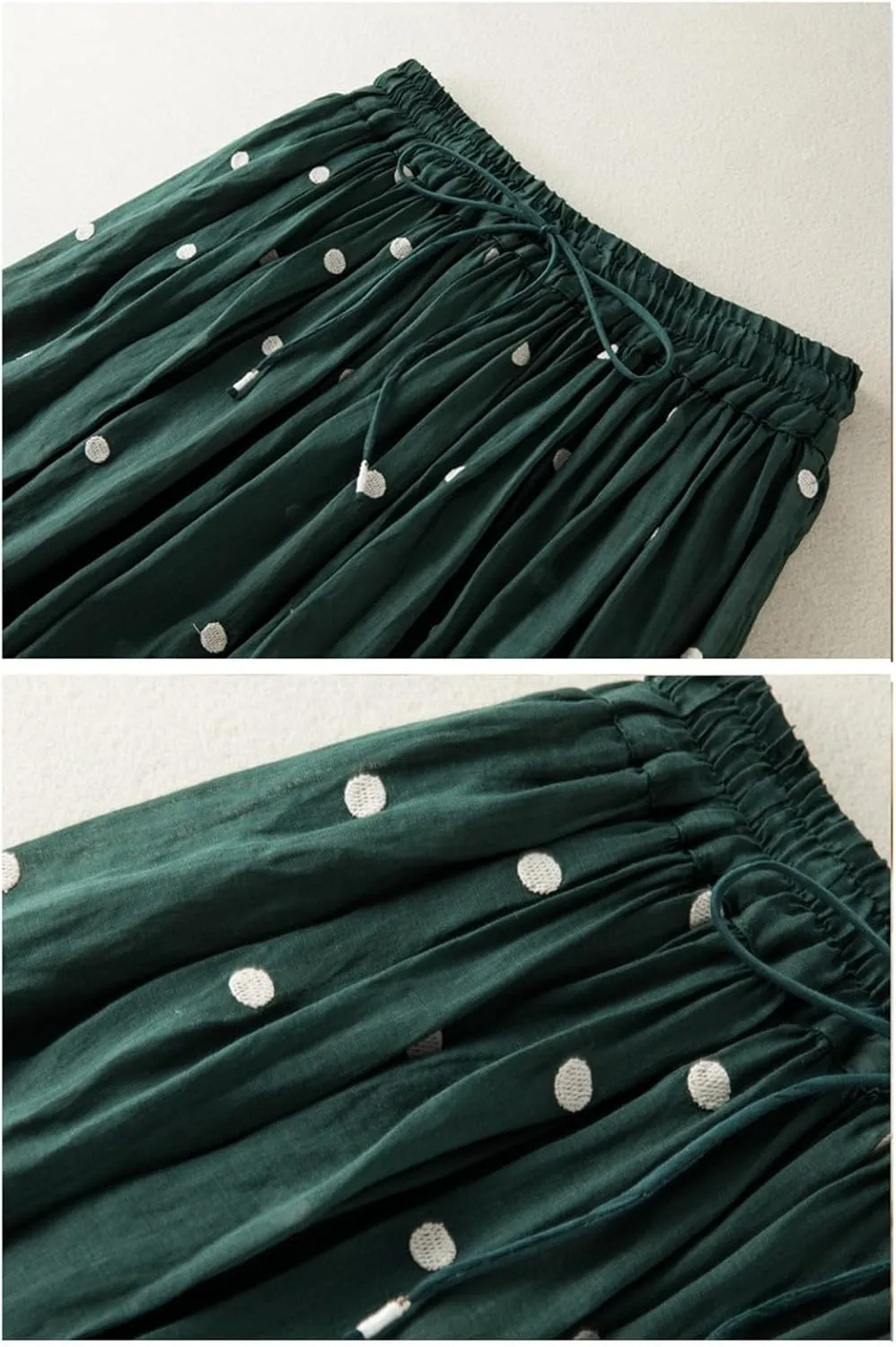 Polka Dot Skirts for Women Midi Length Casual Drawstring Elastic Waisted Swing A-Line Pleated Skirt