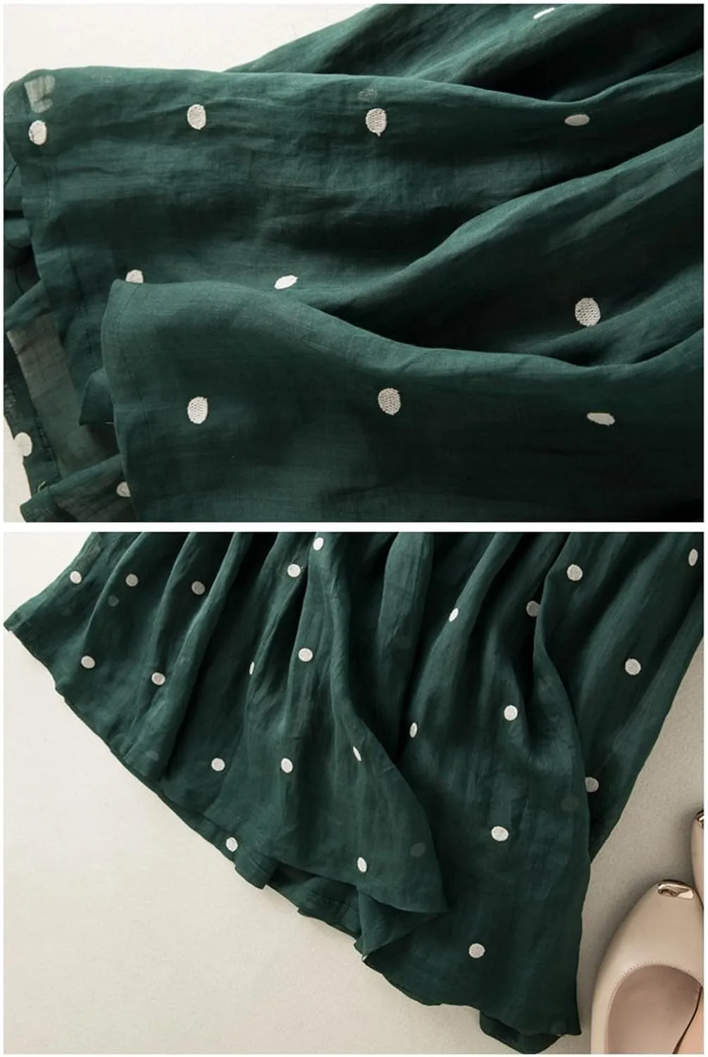 Polka Dot Skirts for Women Midi Length Casual Drawstring Elastic Waisted Swing A-Line Pleated Skirt